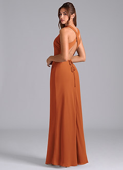 Azazie Evadne Bridesmaid Dresses Cinnamon A-Line Pleated Chiffon Dress image2