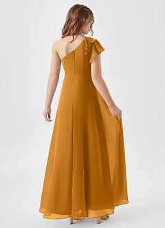 Azazie Arabella Junior A-Linie Gestreift Chiffon Kleid Butterscotch image2