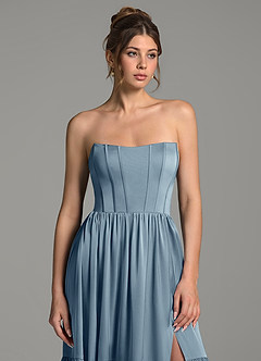Azazie Delphina Bridesmaid Dresses Dusty Blue A-Line Corset Stretch Satin Convertible Dress image6