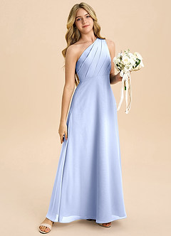 Azazie Phaedra Junior Abito A-Line in Chiffon Plissettato Ghiaccio image6