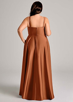 Azazie Shaude Bridesmaid Dresses Copper A-Line Pleated Stretch Satin Dress image13