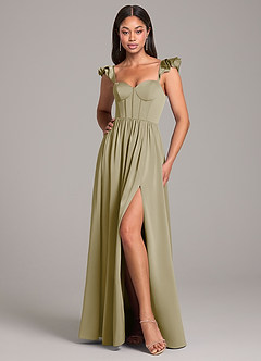 Azazie Denisse Bridesmaid Dresses Moss Green A-Line Ruched Stretch Satin Dress image5