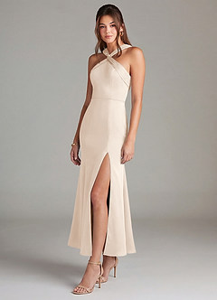 Azazie Rue Abiti da Damigella Abito Sirena in Raso Elasticizzato Plissettato Alabastro Bianco image4