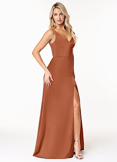 Azazie Jess Final Sale Cedar Rose Sheath V-Neck Stretch Satin Dress image4