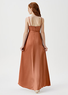 Azazie Kaylee Junior Copper A-Line with Belt Stretch Satin Dress image2