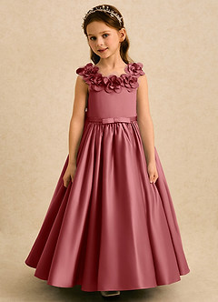 Azazie Eden Blumenmädchenkleider Ballkleid Plissee Matte Satin Kleid Antike Rose image4