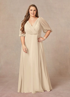 Azazie Bronwyn Kleider für die Brautmutter A-Linie V-Hals Gerüscht Chiffon Kleid Champagner image6