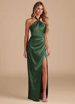 Azazie Zaya Bridesmaid Dresses Eucalyptus Sheath Pleated Metallic Satin Dress image5
