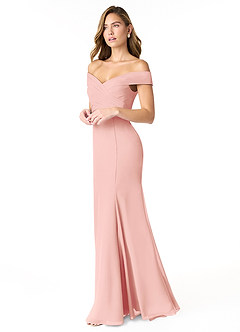 Azazie Lecia Bridesmaid Dresses Rosette Empire Off-The-Shoulder Pleated Chiffon Convertible Dress image3