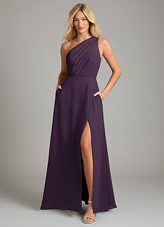 Azazie Phaedra Bridesmaid Dresses Plum A-Line One Shoulder Chiffon Dress image3