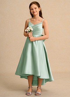 Azazie Sweets Girl Jurken voor bloemenmeisjes A-Lijn Jurk van Mat Satijn Geplooid Agave image1