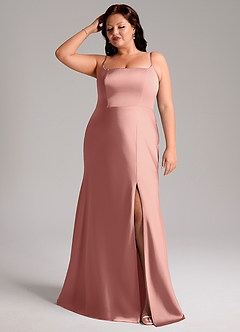 Azazie Lidia Robes de demoiselle d'honneur Robe Sirène en Satin extensible Fente Latérale Rosette image8