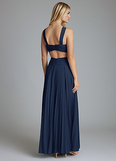 Azazie Hosanna Bridesmaid Dresses Dark Navy A-Line Pleated Chiffon Dress image3