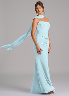 Azazie Sorrel Robes de demoiselle d'honneur Robe Sirène en Mousseline de soie Corset Bleu Nuage image3