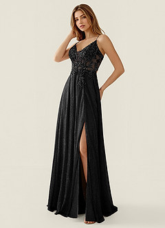 Zahara Black V-neck Lace Corset A-line Prom Dress image3