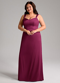 Azazie Denice Bridesmaid Dresses Red Plum Sheath Pleated Stretch Satin Dress image1