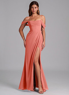 Azazie Johana Jurken voor bruidsmeisjes Converteerbaar Jurk van Chiffon met Zeemeermin Off the Shoulder Zalm Roze image4