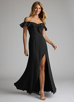 Azazie Sophie Jurken voor bruidsmeisjes Converteerbaar Jurk van Chiffon met A-Lijn Off the Shoulder Zwart image3
