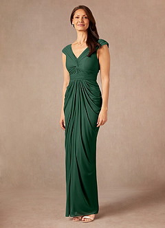 Azazie Lisolette Mère de la mariée Robes Robe Fourreau en Maille Plissée Vert Foncé image4