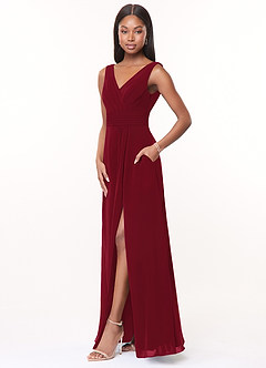 Azazie Karina Bridesmaid Dresses Burgundy A-Line Pleated Chiffon Dress image3