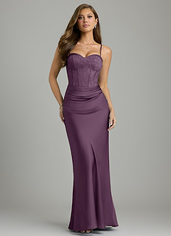 Azazie Allison Robes de demoiselle d'honneur Robe Sirène en Satin extensible Corset Prune image1