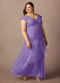 Azazie Romy Abiti per la Madre della Sposa Abito Sirena in Tulle con Scollo a V e Paillettes Tahiti image10