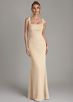 Azazie Agustina Bridesmaid Dresses Champagne Mermaid Corset Chiffon Dress image5