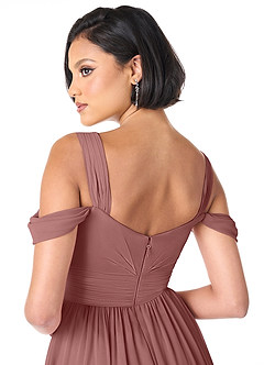 Azazie Lianne Bridesmaid Dresses Desert Rose A-Line Off the Shoulder Chiffon Dress image6