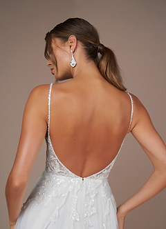 Azazie Celandine Wedding Dresses A-Line V-Neck Sequins Tulle Chapel Train Dress image8