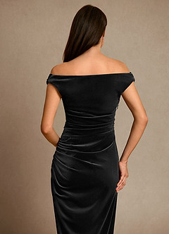 Azazie Nabila Mother of the Bride Dresses Black Column Off the Shoulder Velvet Dress image7
