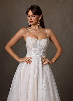 Azazie Elowyn Wedding Dresses Diamond White Champagne Ball-Gown Strapless Lace Dress image10