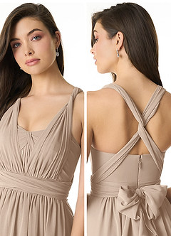 Azazie Olani Bridesmaid Dresses Taupe A-Line One Shoulder Chiffon Convertible Dress image5