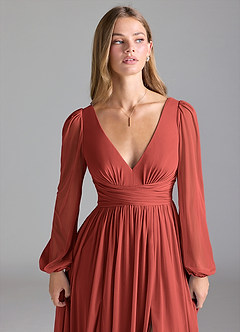 Azazie Norah Bridesmaid Dresses Terracotta A-Line Mesh Dress image7