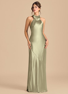 Azazie Velli Brudtärnklänningar Klä av Tubklänning i Metallisk satin Hög hals Mossgrön image2