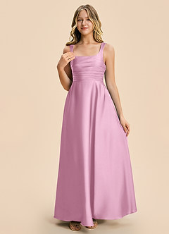 Azazie Azaria Junior A-Linie Plissee Stretch-Satin Kleid Bonbonrosa image6