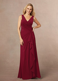 Azazie Evy vestidos de madre de la novia Vestido de Borgoña de Chifón elástico de Corte En A con Plisado image1