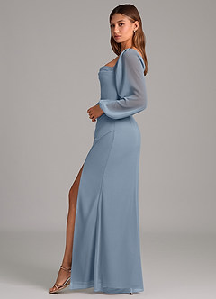 Azazie Brixley Abiti da Damigella Abito Sirena in Chiffon Manica Lunga Blu Polveroso image3