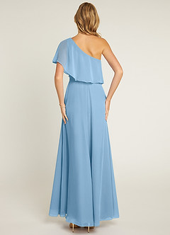 Azazie Lizzy Brautjungfernkleider A-Linie One-Shoulder Chiffon Kleid Stahlblau image2