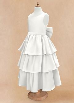 Azazie Margie 플라워 걸 드레스 A라인 절하다 스트레치 새틴 발목 길이 드레스 image6