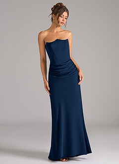 Azazie Debby Brautjungfernkleider Wandelbar Meerjungfrau-Linie Schulterfrei Stretch-Satin Kleid Dunkelmarine image3