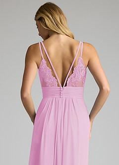 Azazie Maren Allure Brautjungfernkleider A-Linie V-Hals Spitze Chiffon Kleid Bonbonrosa image2