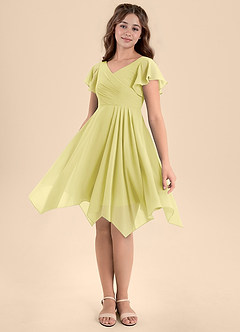 Azazie Janeaurelia Junior Lemon Sorbet A-Line Pleated Chiffon Dress image4