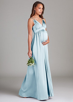 Azazie Emree Gravid brudtärna klänningar Klänning A-Linje med fickor Golvlängd Stretch Satin image4