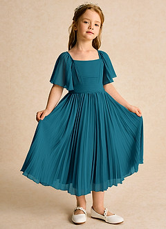 Azazie Gisele Abiti da Ragazza di Fiori Abito A-Line in Chiffon Plissettato Blu Inchiostro image5