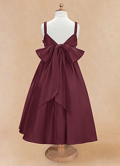 Azazie Midge Robe Demoiselle D'honneur Fillette Robe Trapèze en Mat Satiné Arc Cabernet image6