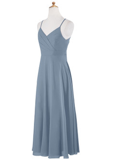 Azazie Avelina Junior Dusty Blue A-Line Pleated Chiffon Dress image8