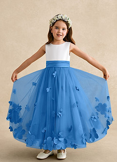 Azazie Vi Flower Girl Dresses Blue Jay A-Line Sleeveless Tulle Dress image5