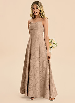 Azazie Bear Junior Champagne A-Line Pleated Floral Burnout Dress image3
