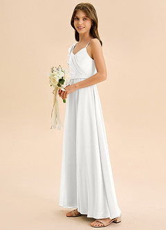 Azazie Kelsea Junior Linia A Marszczony Szyfon Długość podłogi Młodsza druhna Sukienka image4