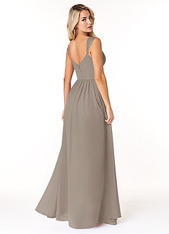 Azazie Cleobella Robes de demoiselle d'honneur Robe Trapèze en Mousseline de soie Dentelle en forme de cœur Taupe image5